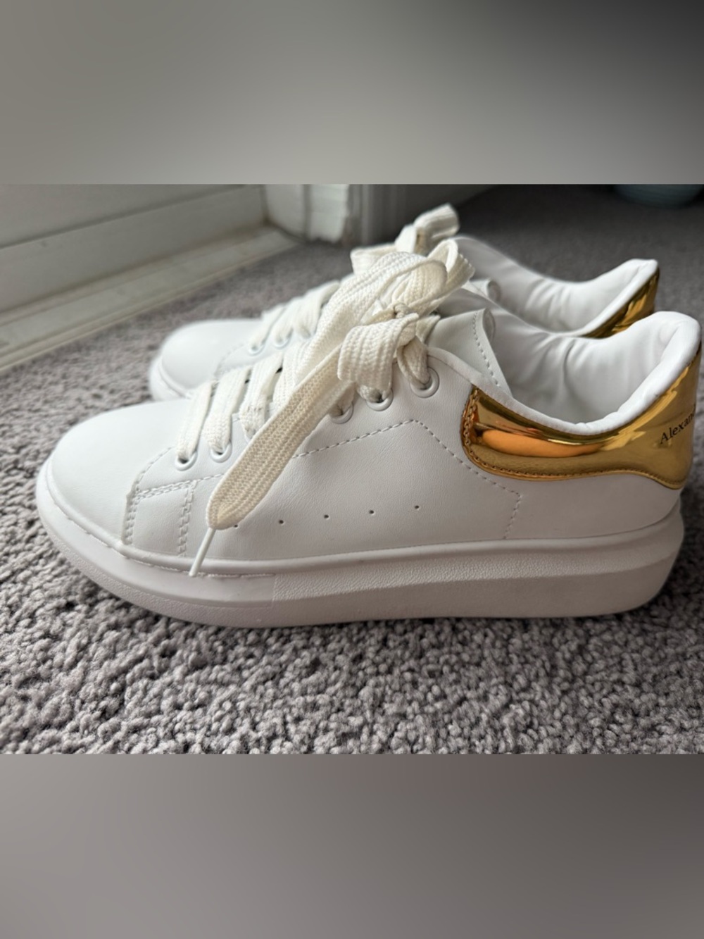 Alexander McQueen White Platform Sneakers with Gold Heel - Picture 3 of 7